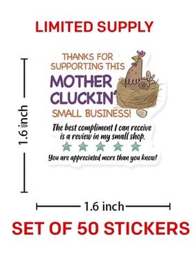 Set of 50 "Cluckin' Small Business" Thank You Stickers - Multicolor